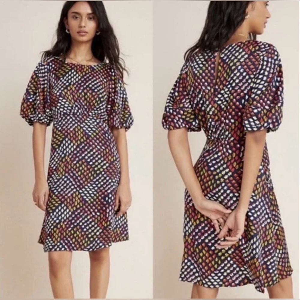 Anthropologie Colorful Patterned with flowers Midi Dress